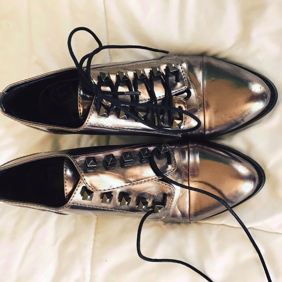 Kelsi Dagger Shoes - Kelsi Dagger Bandit Pewter Stud Lace-Up Oxford.